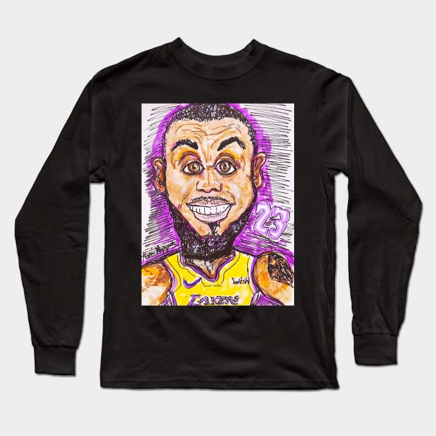 Lebron King James Lakers Long Sleeve T-Shirt by TheArtQueenOfMichigan 